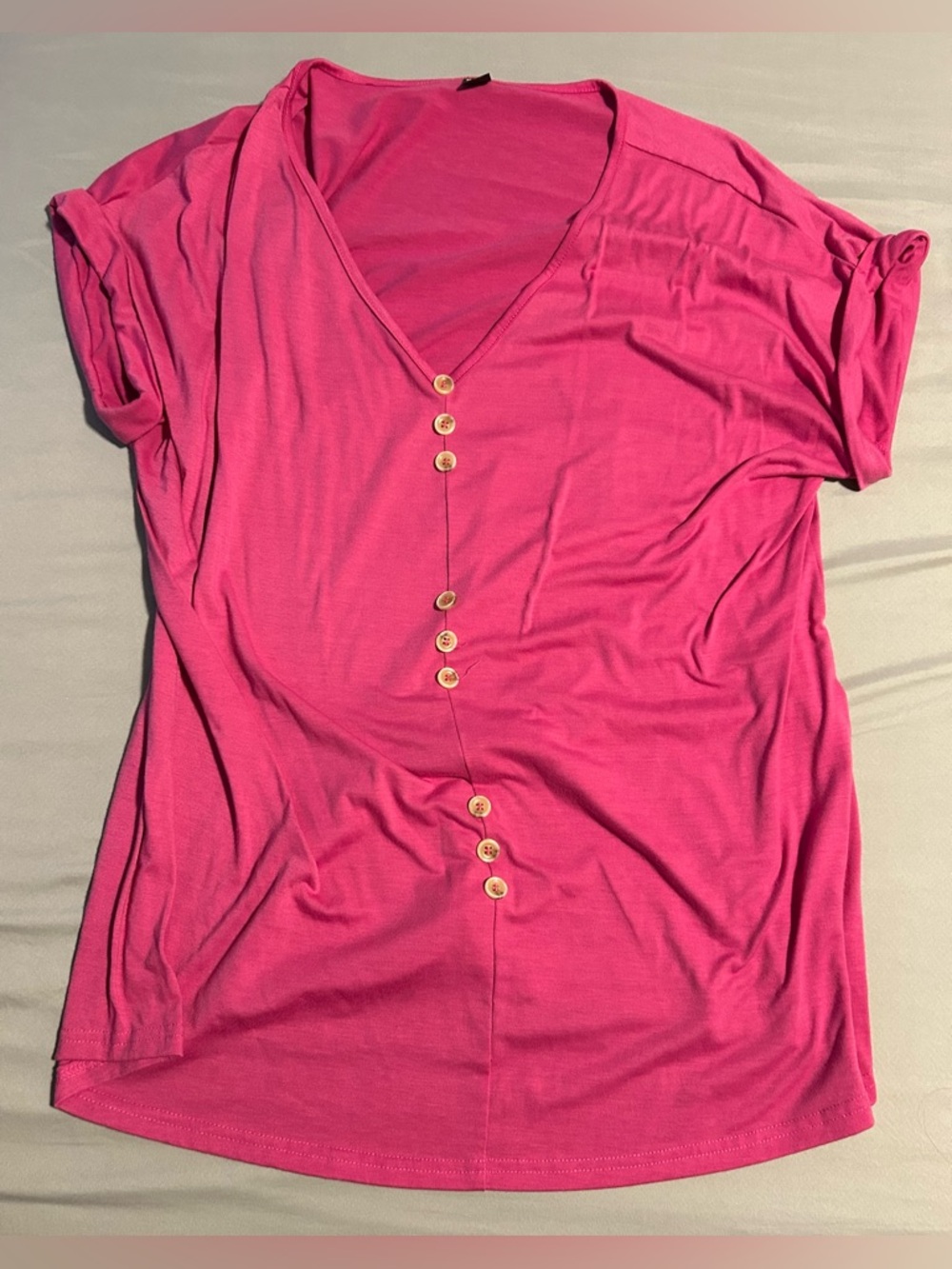 Moosta Women's Pink Button design Front V-Neck Top- size 0xl